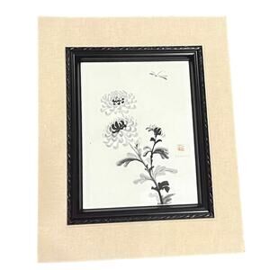 JM Kijima Signed Watercolor Painting Japanese Chrysanthemum Flowers 16x20 Matted